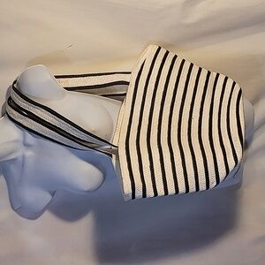 Woven Tote Purse Black & White Striped - Summer Beach Shoulder Bag